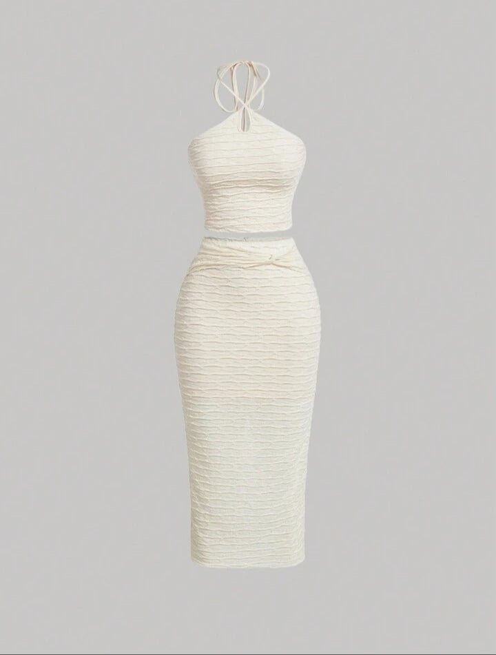 Halter Top & Split Thigh Skirt Two Pieces Set