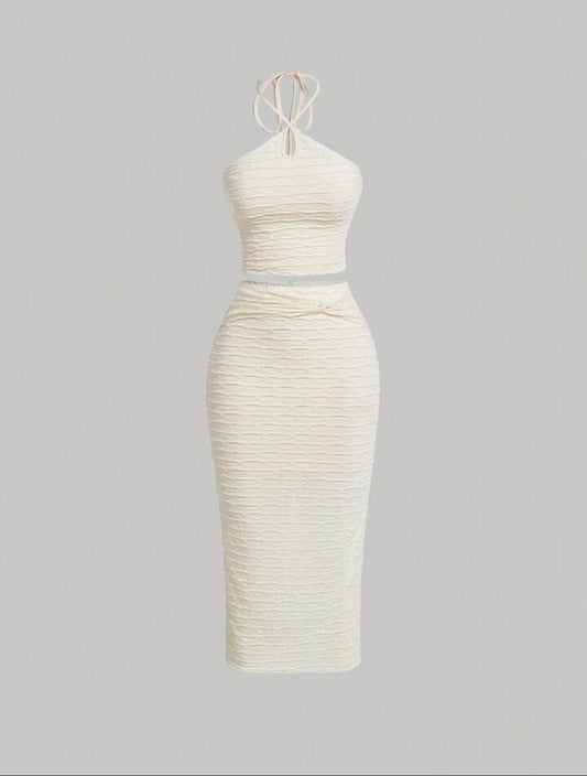Halter Top & Split Thigh Skirt Two Pieces Set