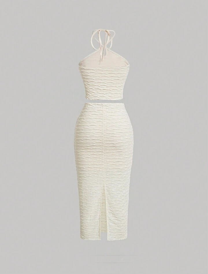 Halter Top & Split Thigh Skirt Two Pieces Set