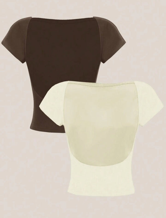 2pcs Sexy Backless Crop Top T-Shirt