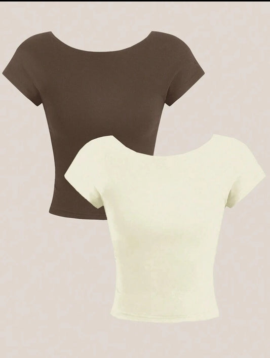2pcs Sexy Backless Crop Top T-Shirt